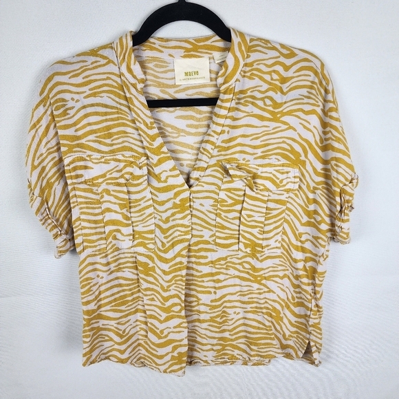 Anthropologie Maeve Amira Utility Shirt Animal Print Size Extra Small - Picture 2 of 7
